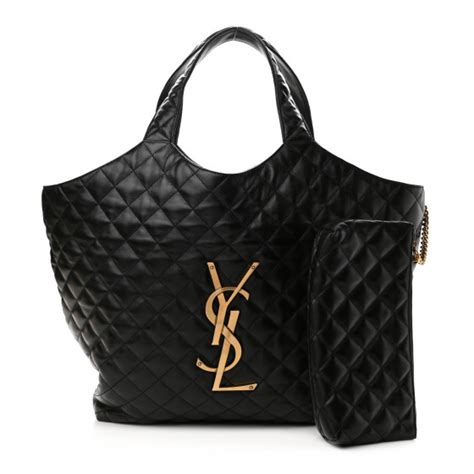 ysl black quilted tote bag|ysl tote shopper.